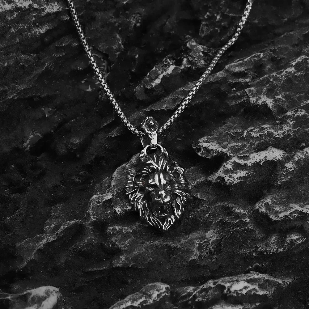 Metal Lion Head Pendant Necklace Men\'s Hip Hop Necklace New Product European and American INS Personalized Jewelry