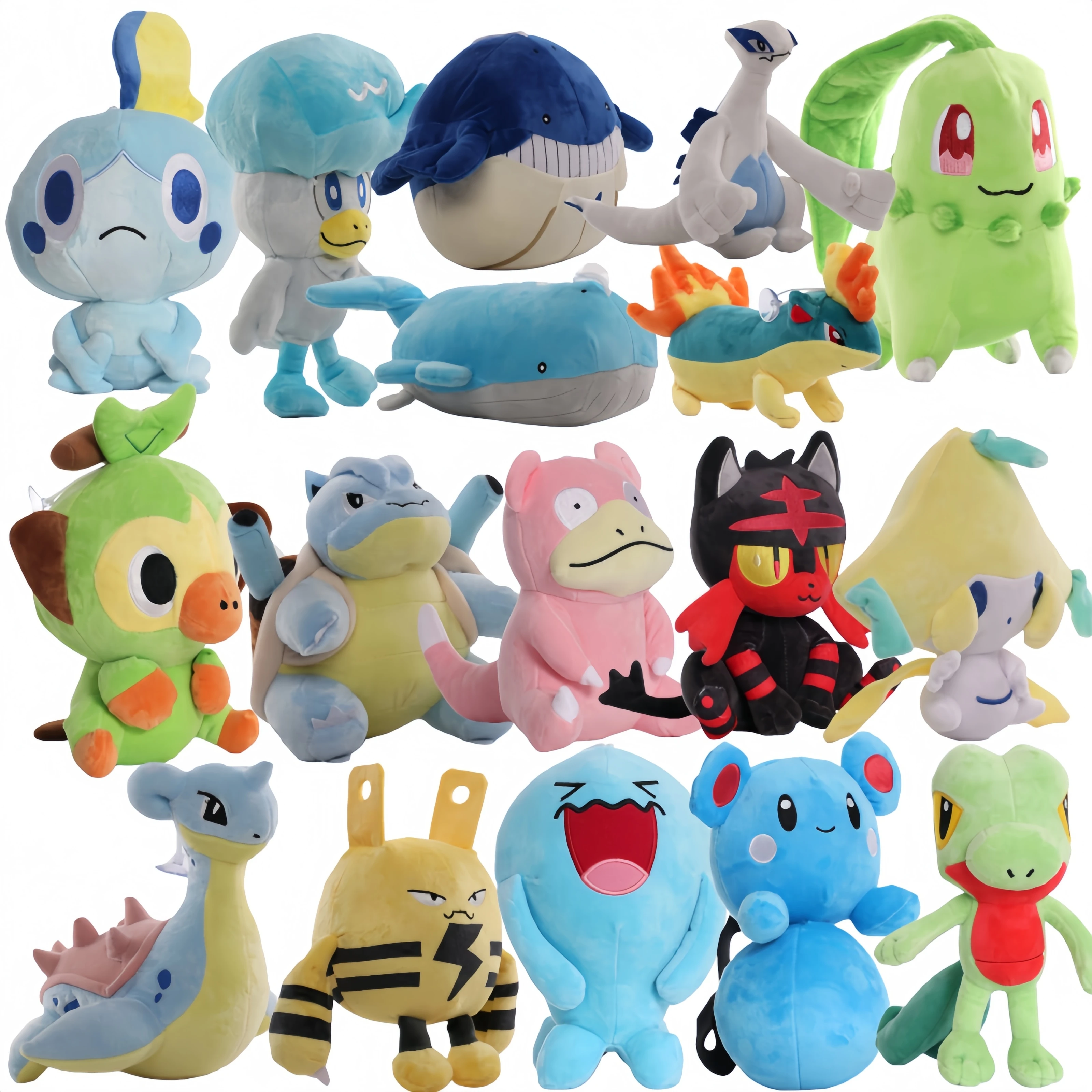 Juguetes de peluche de Pokémon, Litten, Marill, Slowpoke, Blastoise, Jirachi, Sobble, Lapras, Quaxly, decoración para habitación, regalos para niños