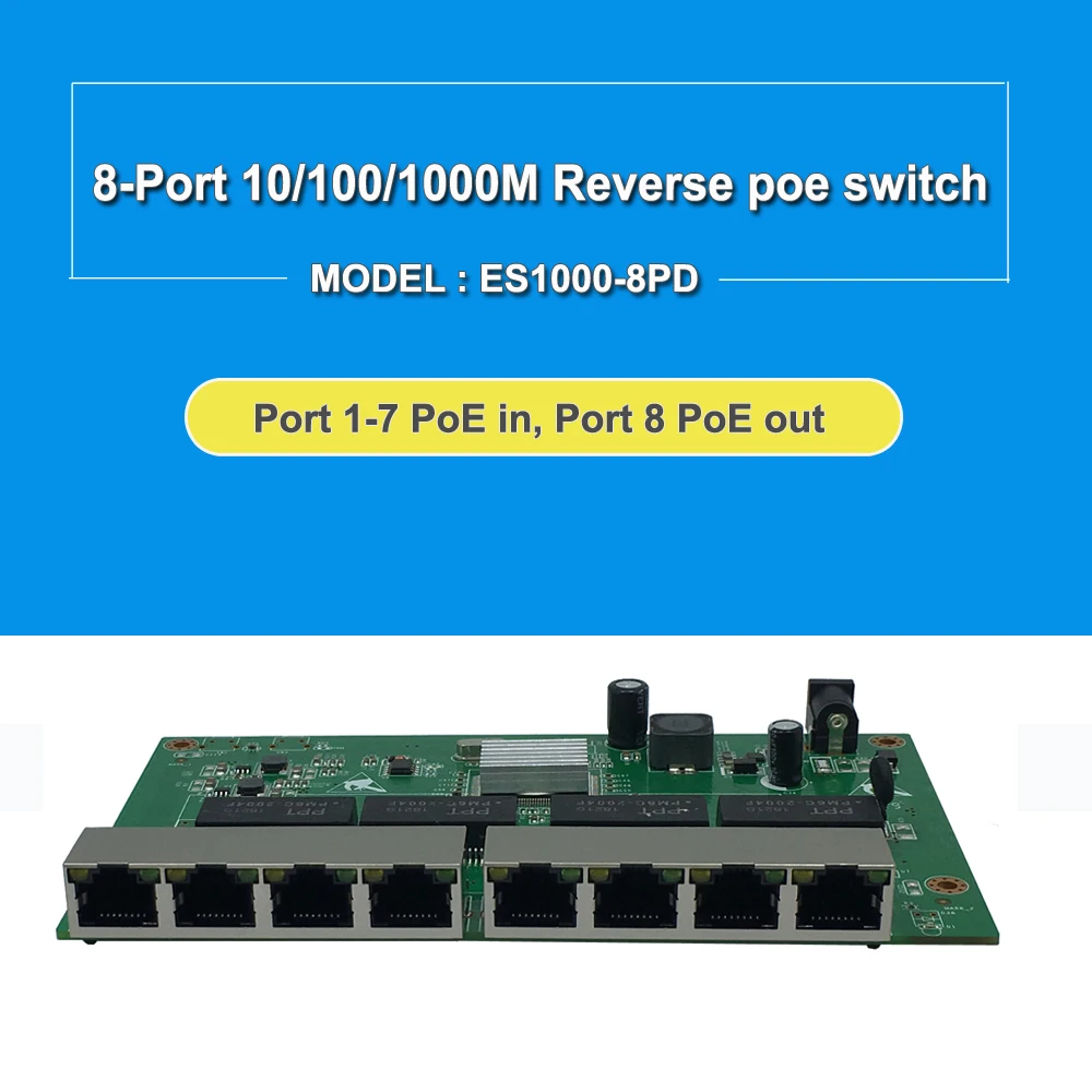 

Full gigabit 10/100/1000M VLAN 8 Lan ports Network switch Reverse PoE 24-48V