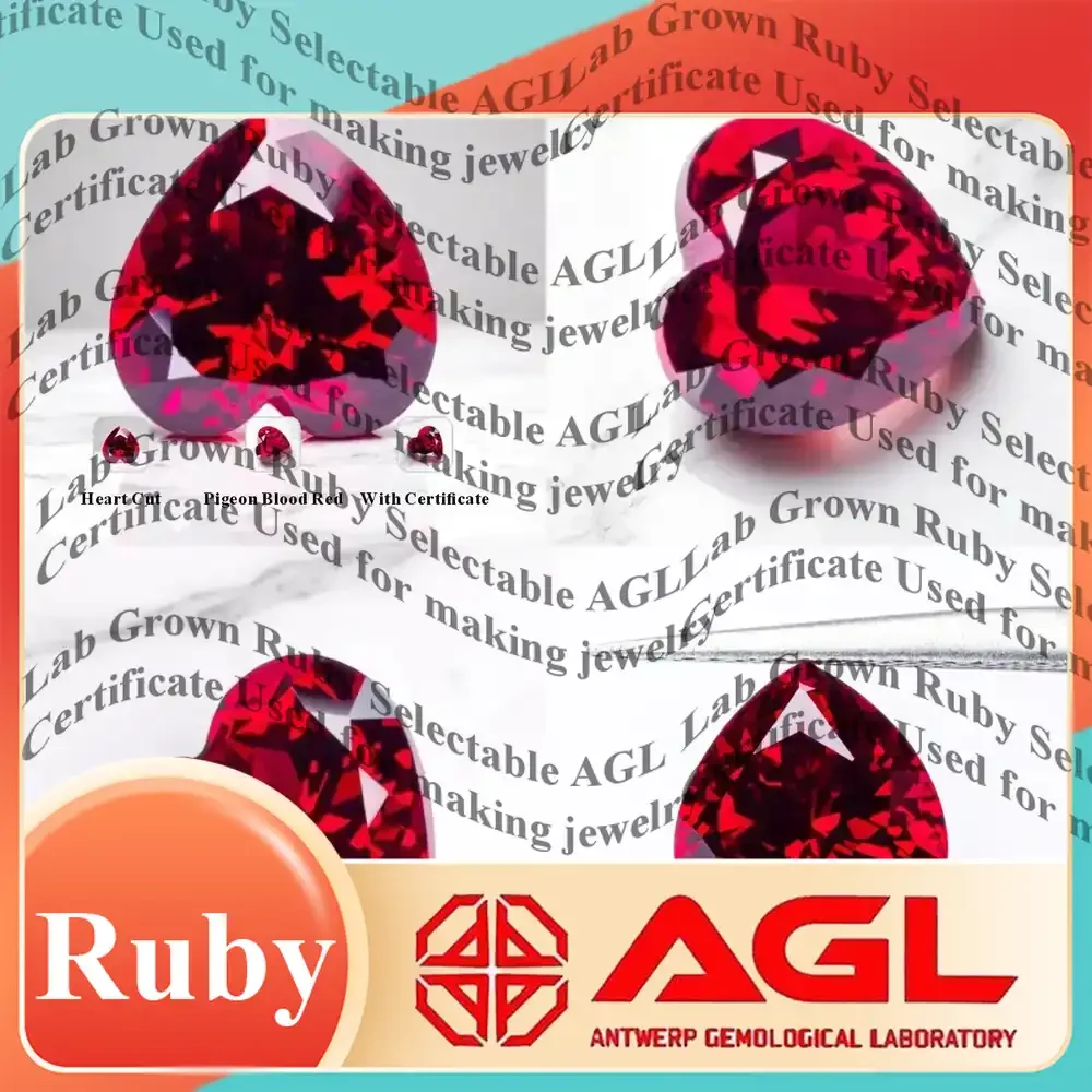 

Искусственный рубин в форме сердца, цвета «голубиная кровь», VVS1, для изготовления подвесок и ювелирных изделий своими руками, лабораторно выращенный рубиновый камень