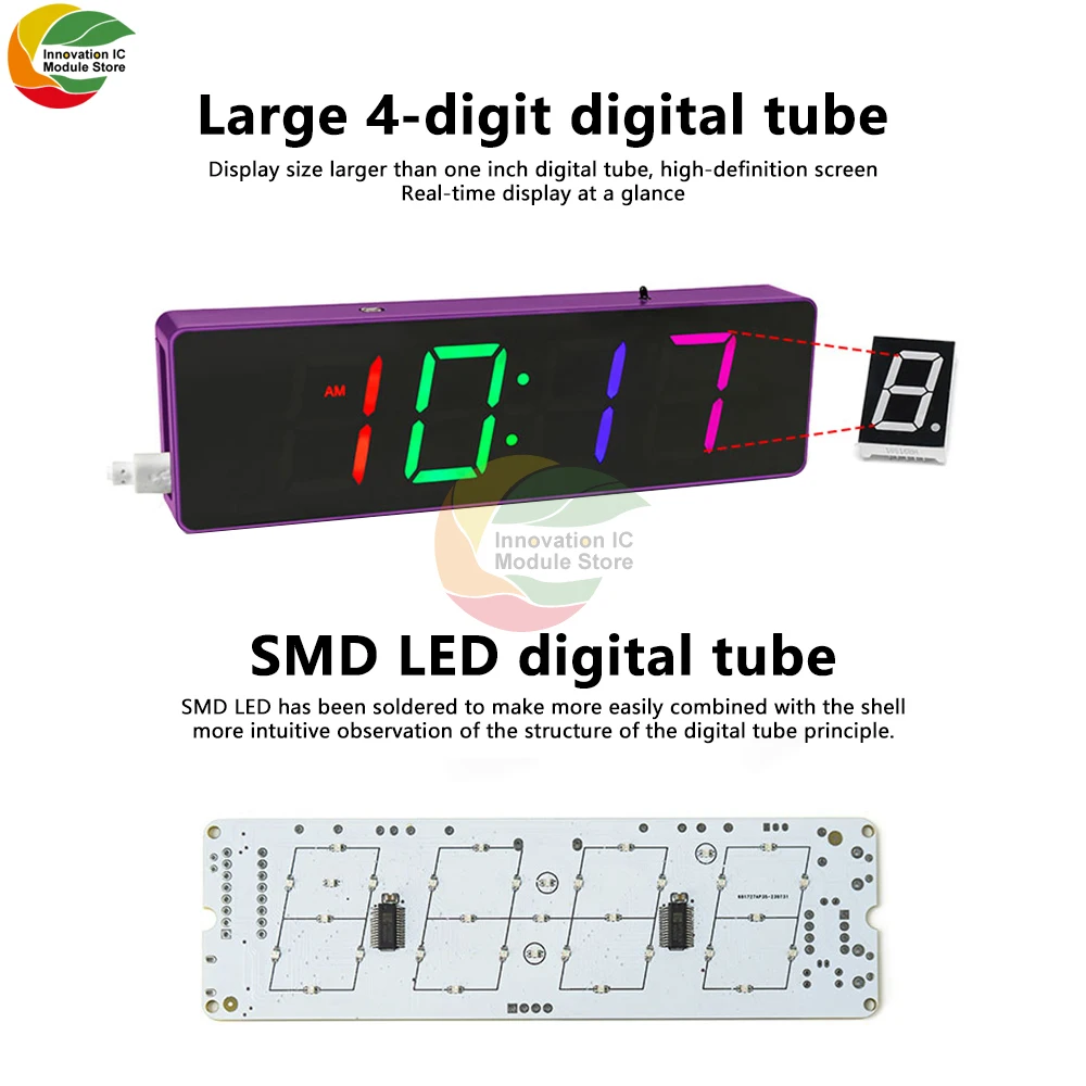 Colorful Digital Clock Diy Kit Colorful Rgb Clock Microcontroller Soldering Exercise Practical Training Production Loose Parts