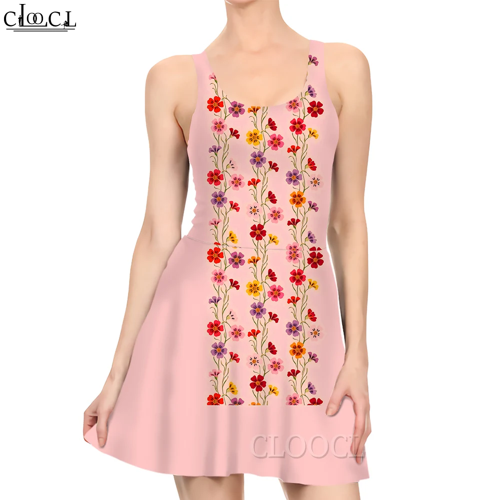 

CLOOCL Women Dress Flower Vine 3D Printed Mini Dress for Fashion Female Casual O-Neck Sleeveless Dresses Pink Mini Sundress