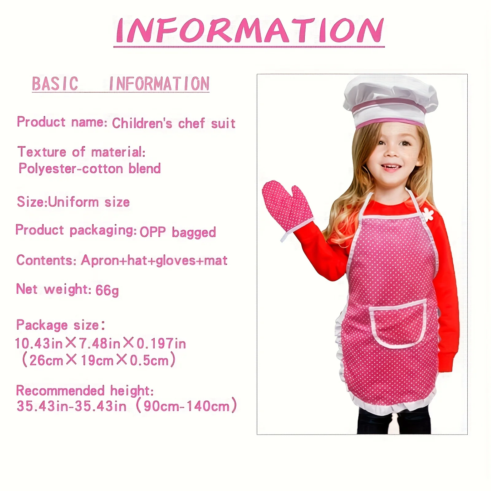 1 Set Girls Chef Role Play Costume Set Apron Chef Hat Baking Gloves Kids Cooking Dresses Pink Plaid Kitchen Play Costume