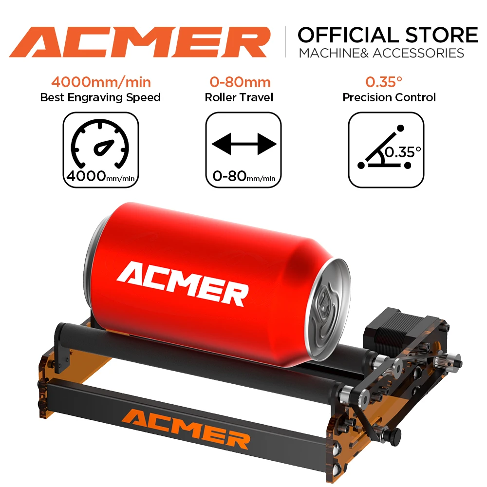 ACMER M3 Laser-Rotationswalze, Lasergravierer, Y-Achse, Drehwalze 360 °   Rotierend für 95 % der Lasergravur LightBurn Laser GRBL