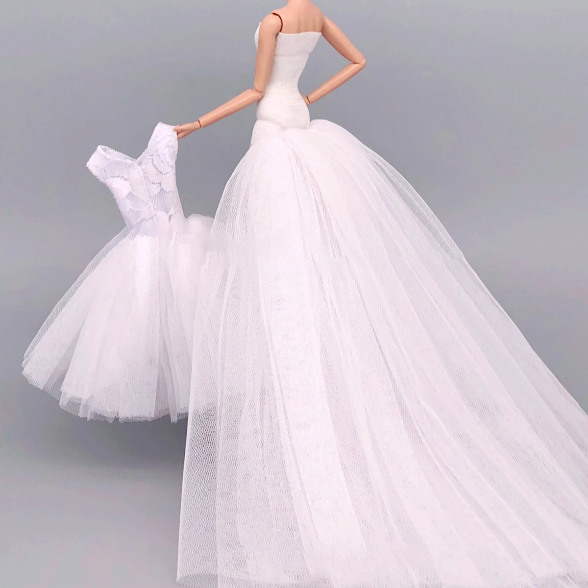 

White Ballet Wedding Evening Gowns Tutu 2Pcs/Set Elegant French Dresses For 1/6 FR Babi Supermodel Doll Clothes Accessories