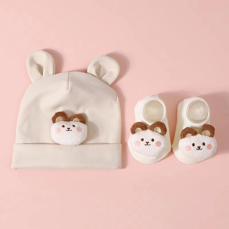 

Baby Turban Hat Socks 2pcs Set for Boys Girls Autumn Cotton Cute Rabbit Cartoon Indian Hat Short Socks Newborn Baby Kid's Set
