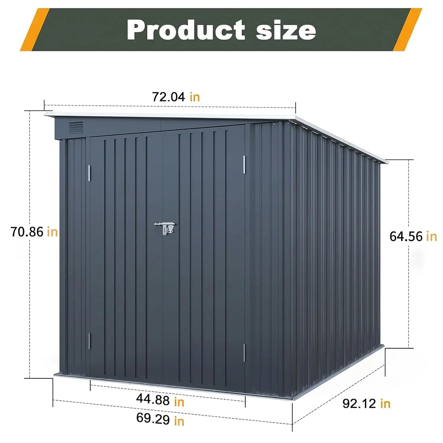 6x8 FT Lean to Shed Lockable Double Doors Metal Outdoor Storage PC Light Board Tools Waterproof Backyard Garden Patio, Customize