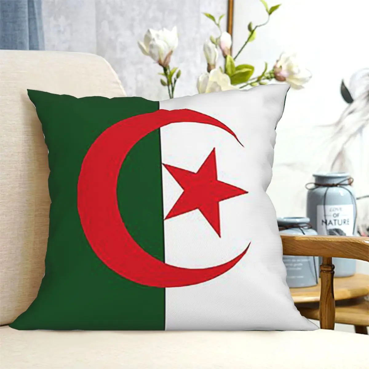 Algeria Official Flag Of Algeria Square Pillowcase Cushion Cover Pillow Case Throw Pillow Cover for Home Sofa Living Room
