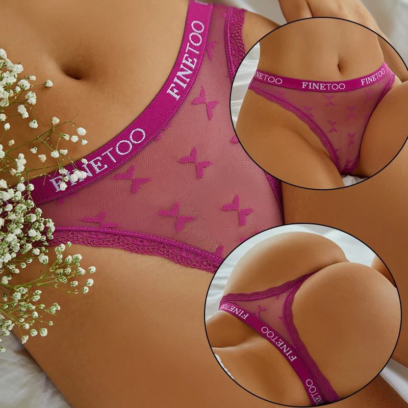 FINETOO 3PCS/Set Women Lace G-string Thongs Panties Sexy Floral Underwear Girl Fashion Women\'s Letter Strap S-XL Female Lingerie