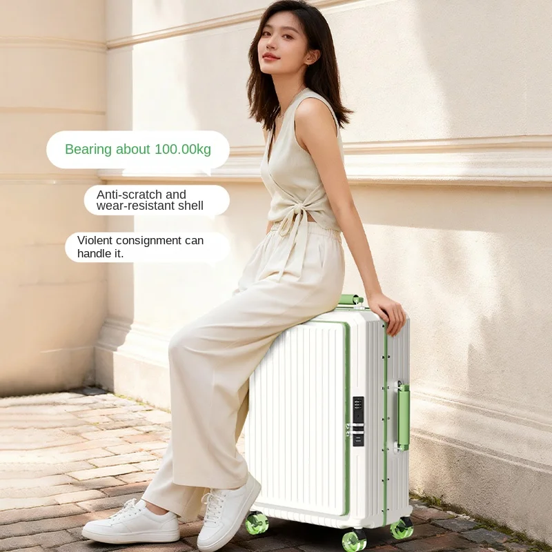 Чемодан с боковым открытием, новый дорожный чемодан большой вместимости, гладкие колеса, унисекс, 20-28 дюймов, чемодан на колесиках с алюминиевой рамой