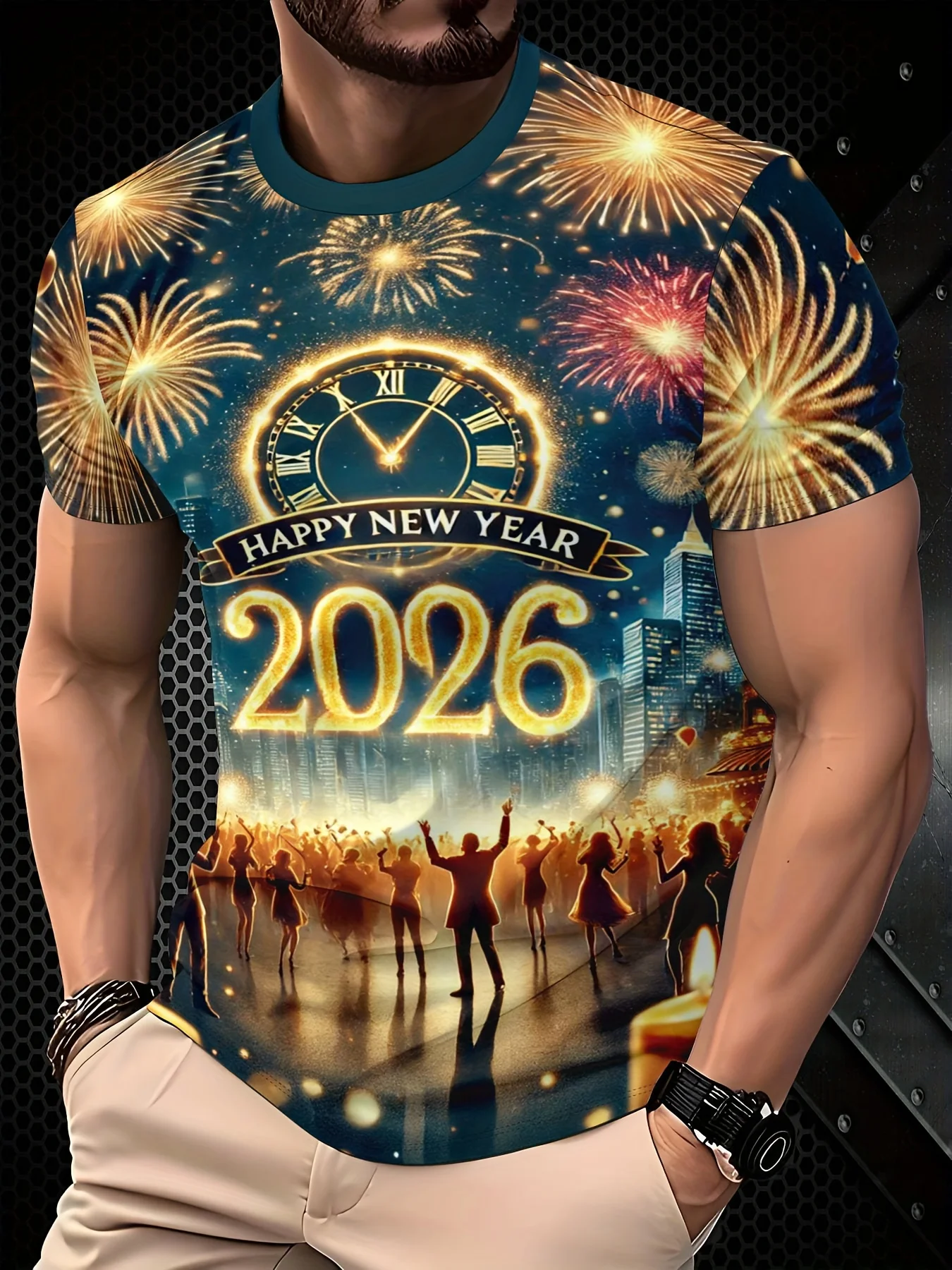 تي شيرت رجالي ونسائي برقبة دائرية 2026 سنة جديدة سعيدة ملابس يومية مهرجان تي شيرت ملابس الشارع الشهير قمصان هاراجوكو #1