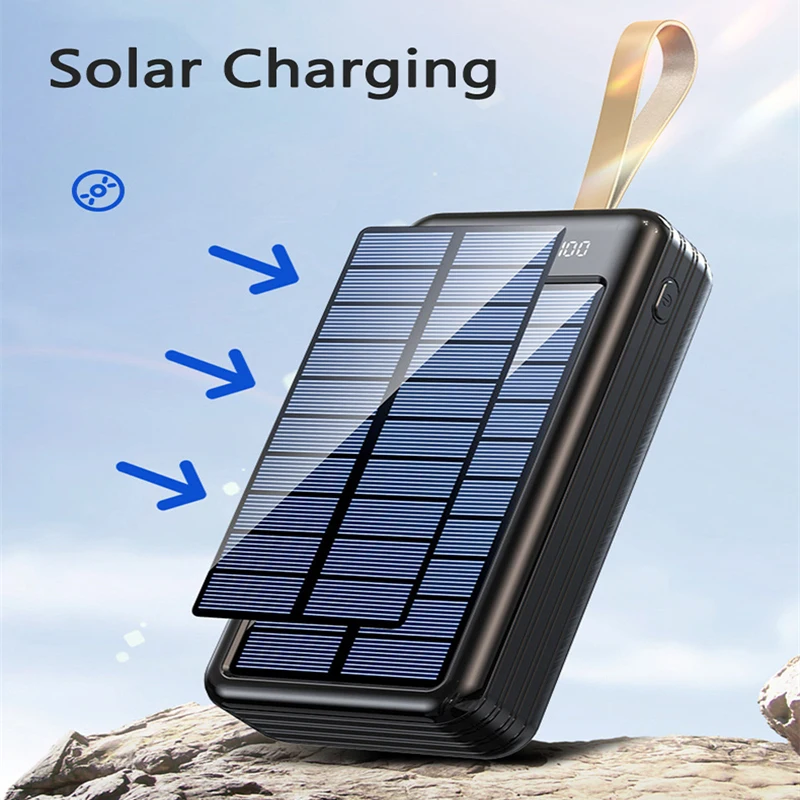 80000mAh Solar Power Bank Built in Cable Portable Charger Powerbank for iPhone Samsung Huawei Xiaomi External Spare Battery Pack