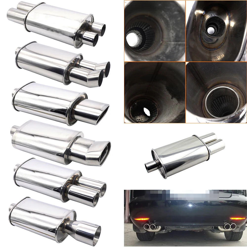 

Dual Inlet Outlet 63mm Car Exhaust Tips Muffler Pipe Tailpipe System Racing Sport Muffler Turbo Sound Boost Stainless Steel Pipe