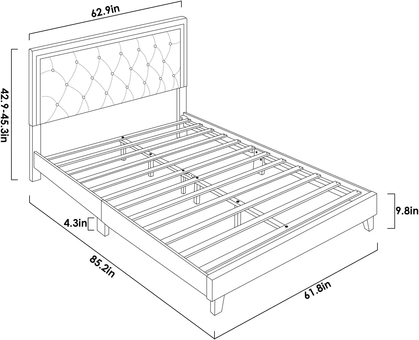 Queen Bed Frame, Upholstered Platform Bed Frame with Modern Adjustable Headboard, Diamond Tufted Mattress