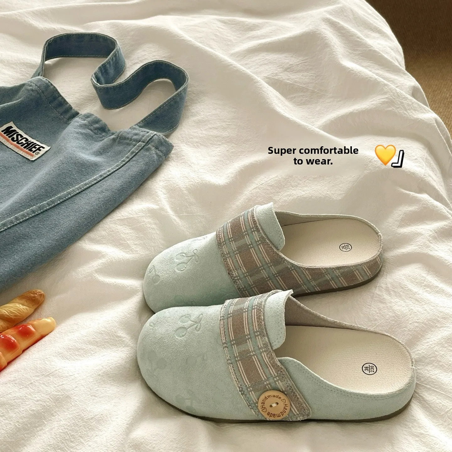 

Mint Wave Lazy Person Slip-On Half Slippers Women Outdoor Wear Breathable Headless Flat Sandals Summer Shoes