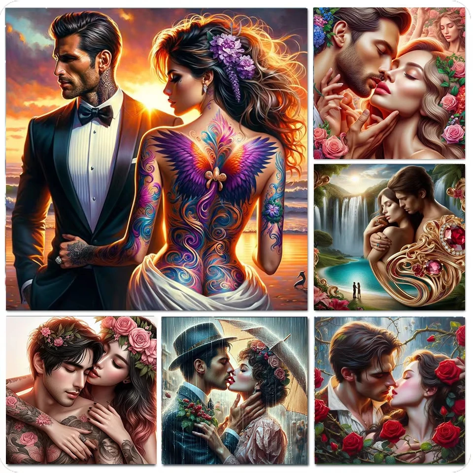 

DIY Tattoo Couple Romantic Lovers Portrait Jigsaw Puzzle, Sunset Floral Waterfall Love Art Home Leisure Entertainment