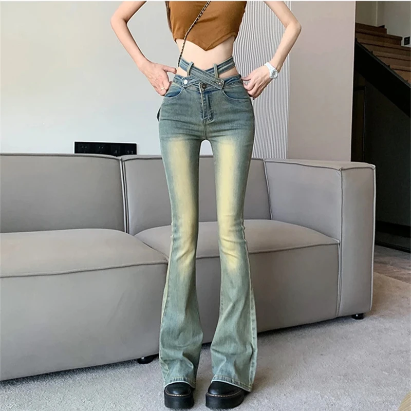 new spring autumn Fashion casual plus size young female girls mid waist flare jeans