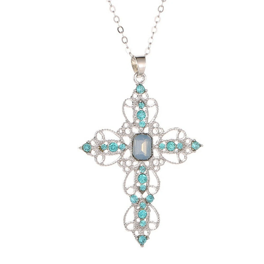 Fashion Exquisite Hollow Cross Necklace Bohemian Inlaid Rhinestones Clavicle Chain Jewelry Gifts For Women Girls Party Wearing