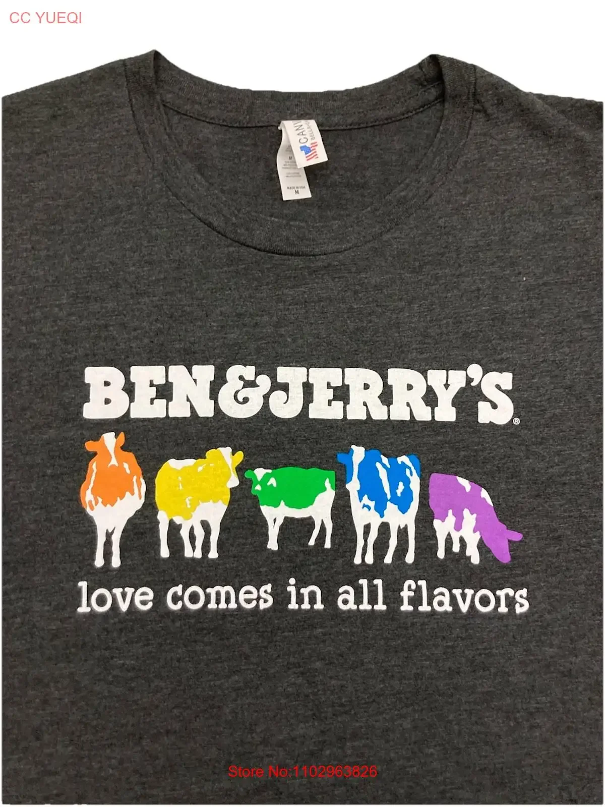 Футболка BEN JERRY S Love Comes In All Flavors, черная, с радужными цветами, винтажная стираная уличная одежда унисекс с графикой, растянутая