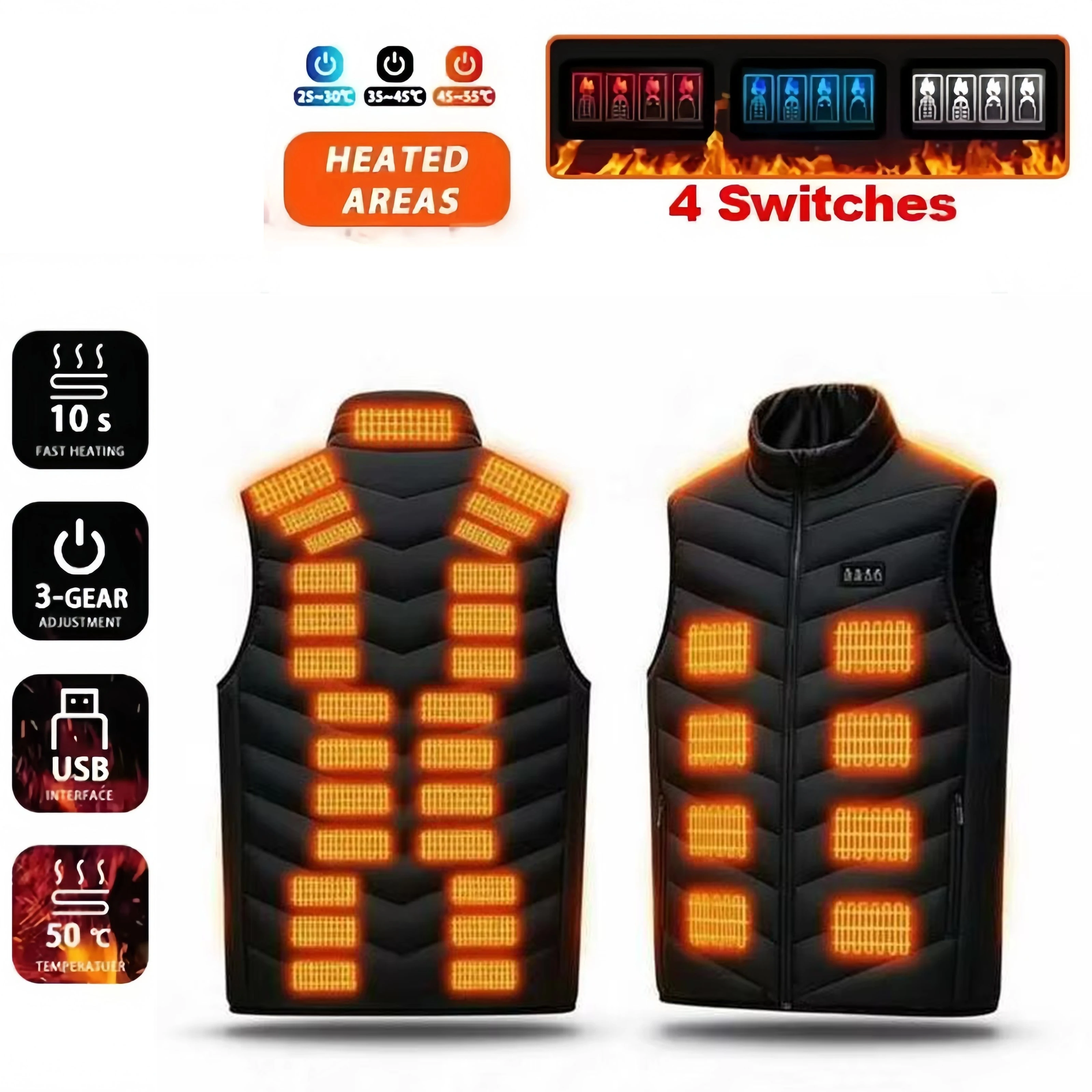 Men USB Infrared Heating Areas Vest Jacket Men Winter Electric Heated Vest Waistcoat For Sports Hiking Oversized M-5XL