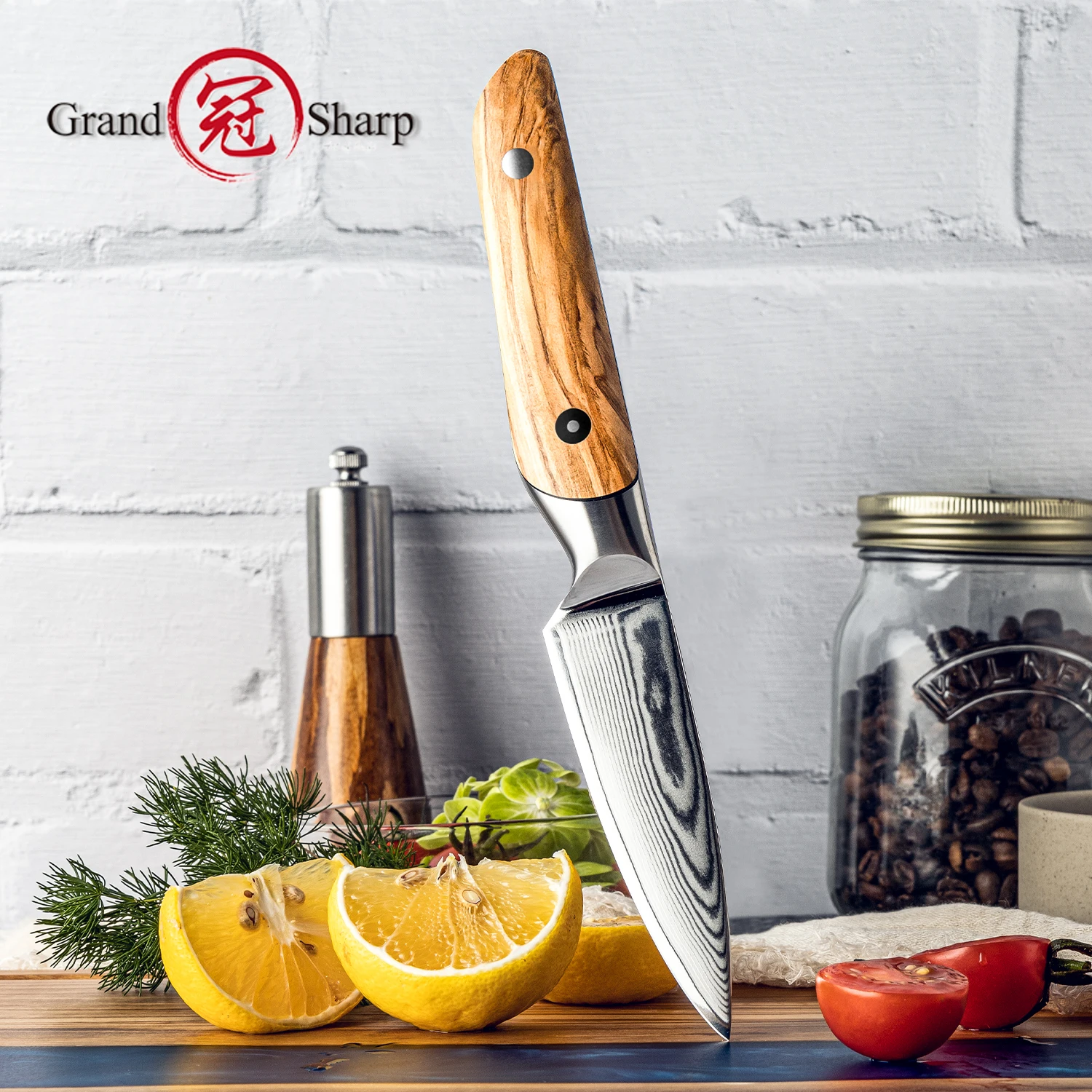 Grandsharp 3.7''Japanese Kitchen Paring Knife Damascus Professional Chef Knife Peeling Paring Fruit Vegetable Meat Cooking Tool