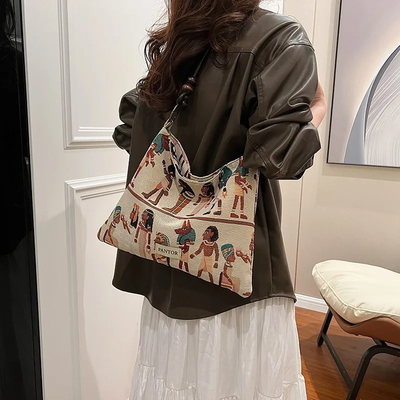 High Capacity Canvas Buckle Egyptian Pattern Printed Shoulder Bag Casual Tote Crossbody Bag 2024 Hot Sale Bags for Women