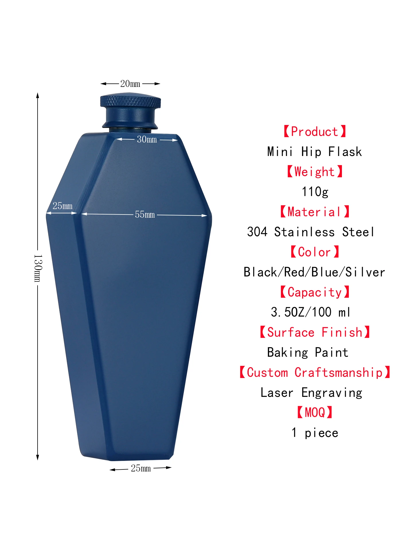 3,5 OZ 100ml 304 Lebensmittelechter Edelstahl Mini-Hüftflaschen-Set Tragbare Taschen-Alkoholflasche mit Individuellem Logo Whiskey Wodka Flagon – Detail 3