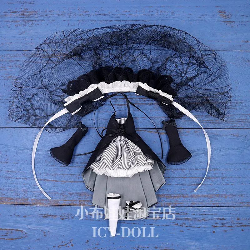 

ICY DOLL Blythe Doll Clothes Dark Gothic Lace Maid Outfit Fit 19 Joint Ob24 Fashion Dress With Headwear Socks Glovesm In‑Stock