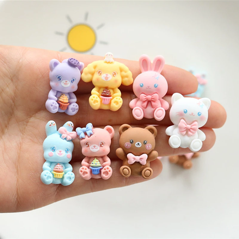 10 Pcs New Lovely Mini Cartoon Bear Rabbit Animal Series Resin Scrapbook Diy Jewellery Hairpin Accessories Decorate Craft