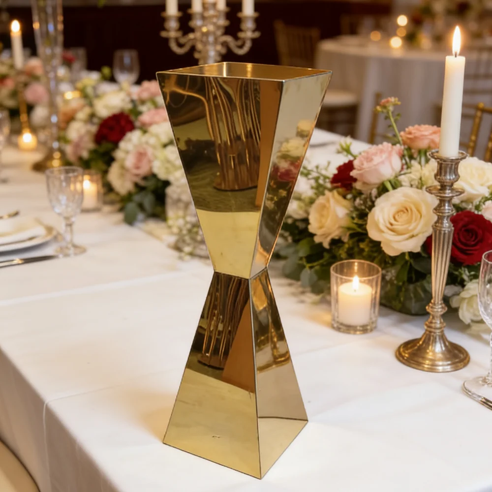 IMUWEN Shiny Stainless Steel Vase Wedding Table Centerpieces Flower Stands Vases Road Lead Party Decoration IM1112