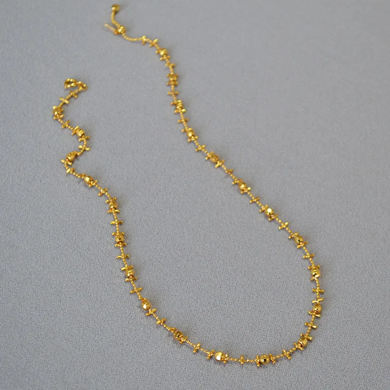 

Brass With 18K Real Gold Beads Choker Chain Necklace Women Jewelry Punk Designer Runway Rare Gown Boho Japan Korean
