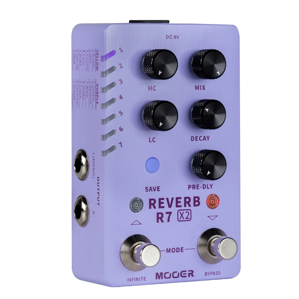 Mooer-R7 Reverb X2 Pedal, 14 Stereo Reverb Effects, Atmosphere, Spring, Hall, Room with Infinite Function, Rever Guitar Pedal