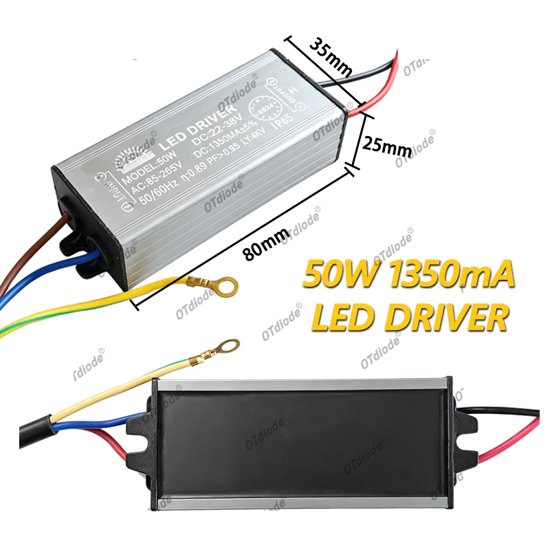 50W LED Driver Lamp Transformer 1050mA 1200mA 1350mA 1500mA AC85-265V to DC22-38V Waterproof IP65 Aluminum Isolated Power Supply