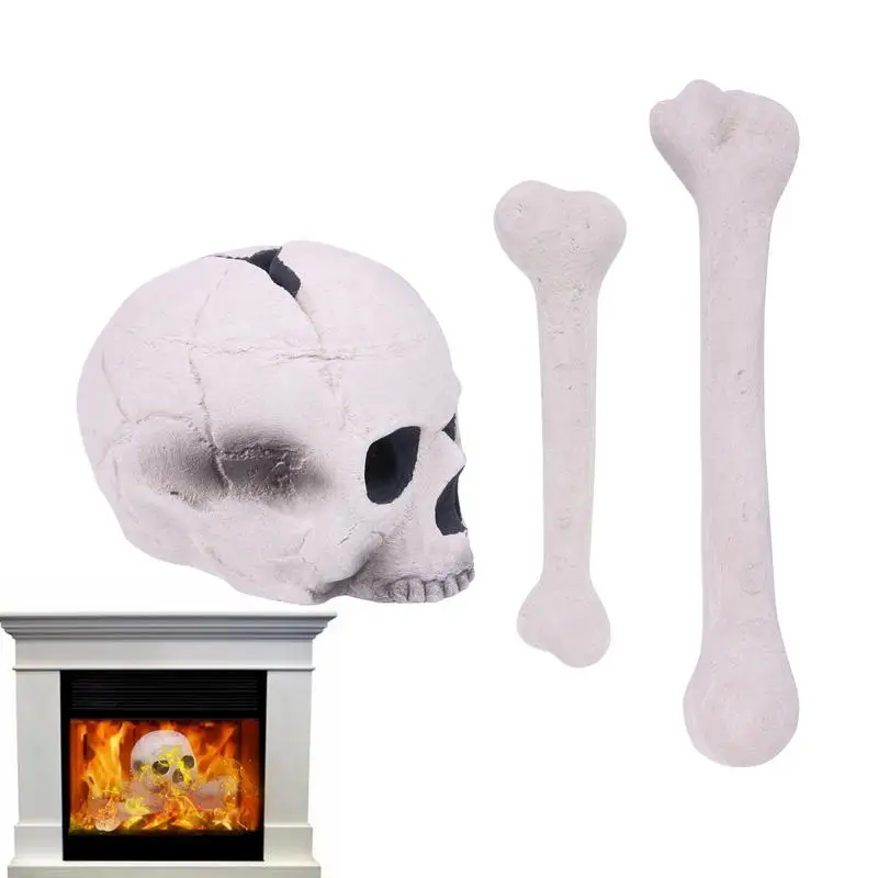 

Halloween Horror Skull Party Decoration Props Simulation Skull Props Horror Ceramic Ornaments Wood Fire Pit Fireplace Burning