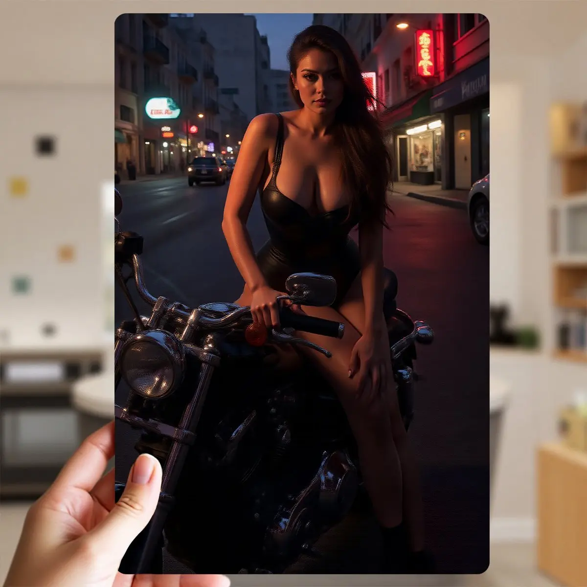 Metall Vintage Wandkunst Schild - Retro Motorrad-Dame Garagendekoration 8x12 Zoll Blechmalerei für Café, Zuhause, Büro, Männerhöhle Deko