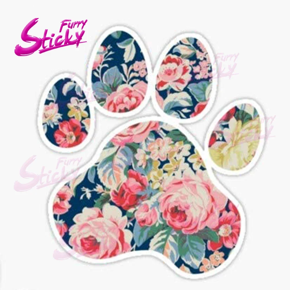 

Teal Floral Paw Print Vinyl Waterproof Sticker Decal Car Laptop Wall Window Bumper Sticker