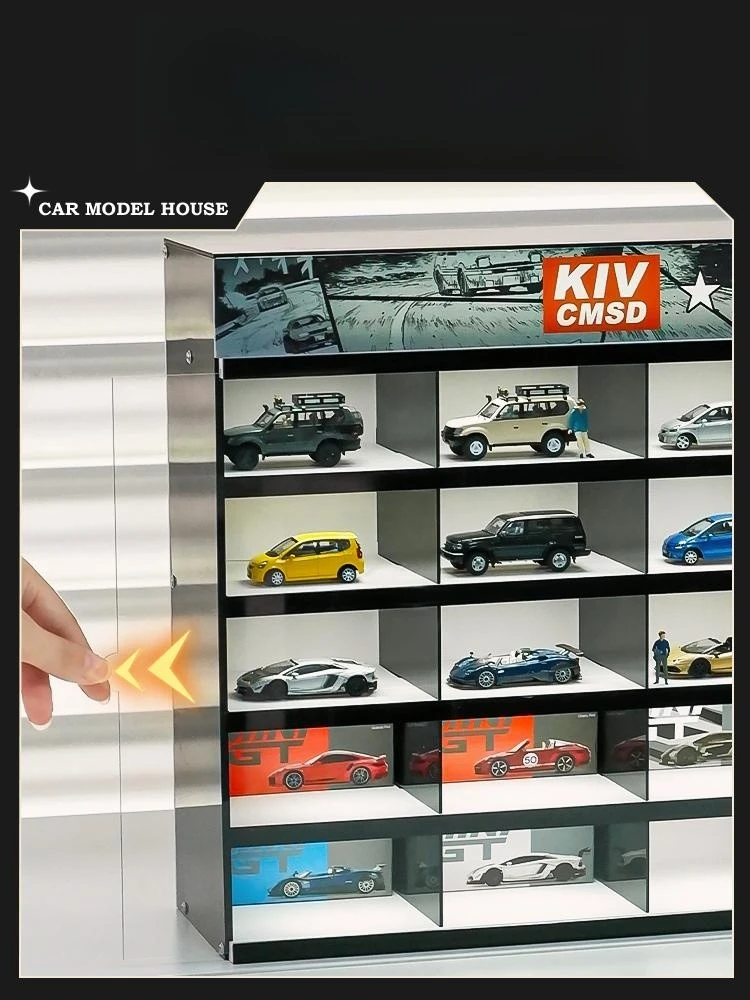 1:64 Car Model Storage Rack Acrylic With Light Storage Display Box Car Model Storage Organizer Gadget Organizer Shelf