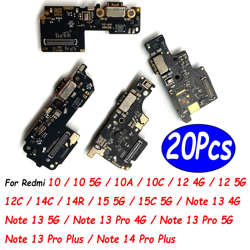 

20 шт., для Redmi 10A 10 12 4G 12C 13C 14C 14R 15 15C 5G Note 13 Pro Plus USB-порт для зарядки, разъем для зарядного устройства, гибкая плата