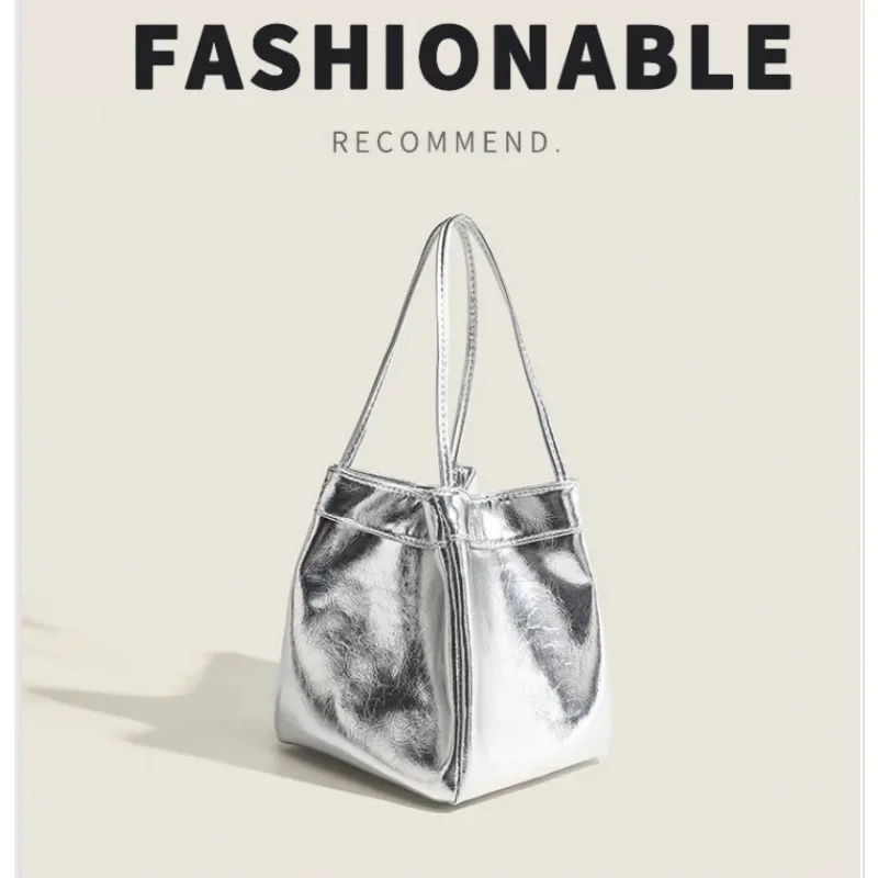 Funkelnde Silberne Mini-Eimertasche Glitzernde PU-Tasche mit Kordelzug Multifunktionale Umhängetasche mit Geldbörse für Damen Alltäglicher Gebrauch – Detail 1