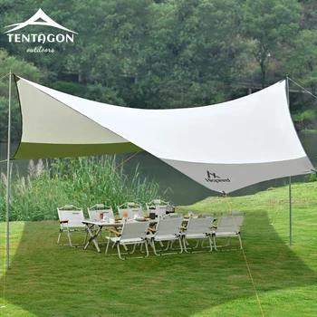 휴대용 실버 코팅 타프 캠핑 야외 대형 타프 에어 비닐 태양 쉘터, UV50 방수 방수포 실버 코팅 캐노피