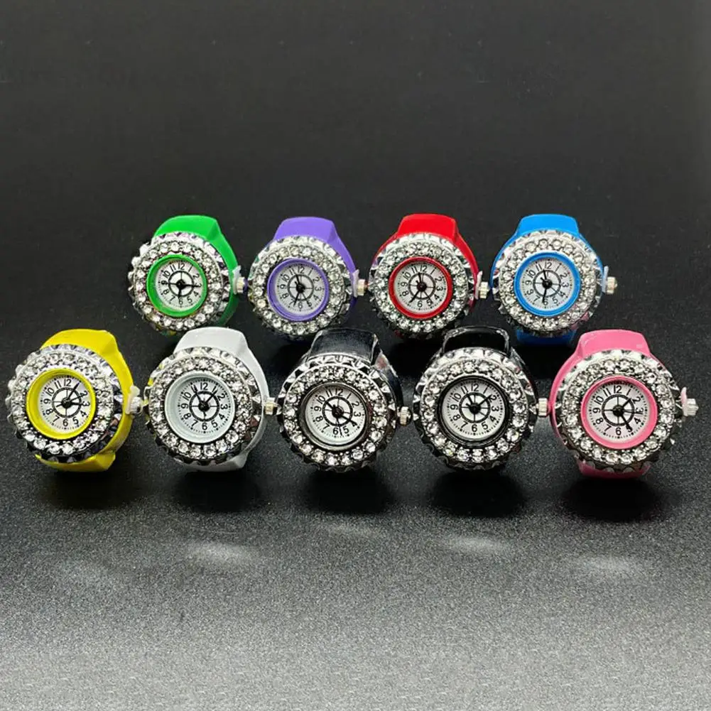 Chic Rhinestone Inlaid Finger Watch Ring Adjustable Watch Ring Dazzling Rhinestone Round Watch Ring Dating Supplies