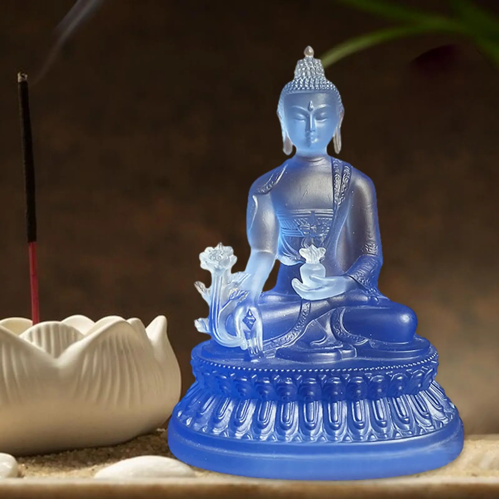 Blue Buddhist Figure Car Dashboard Ornament Lifelike Vivid Height 11cm Handicraft Resin Miniature for Bedroom Lightweight