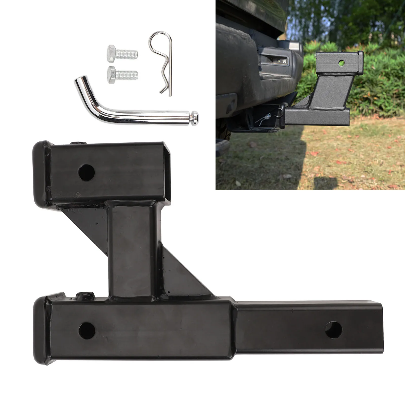 

2in Trailer Hitch Riser Steel 9.65in Extension Range Black Hitch Extender Adapter for Car Pickup Truck RV with 2in Towing Port