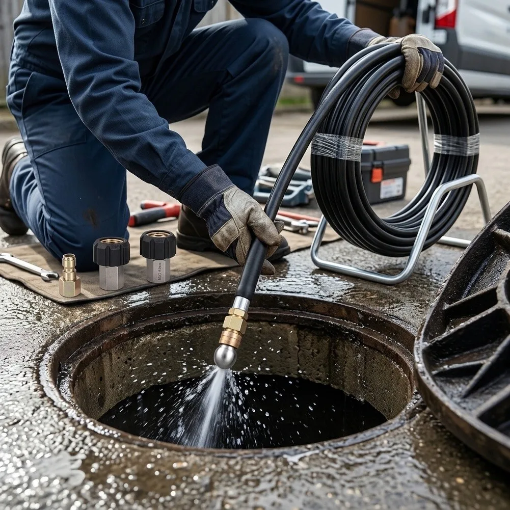 15M Drain Hose for Sewer Jetter Systems Featuring PVC Build and Seamless Integration with Pressure Washer Units