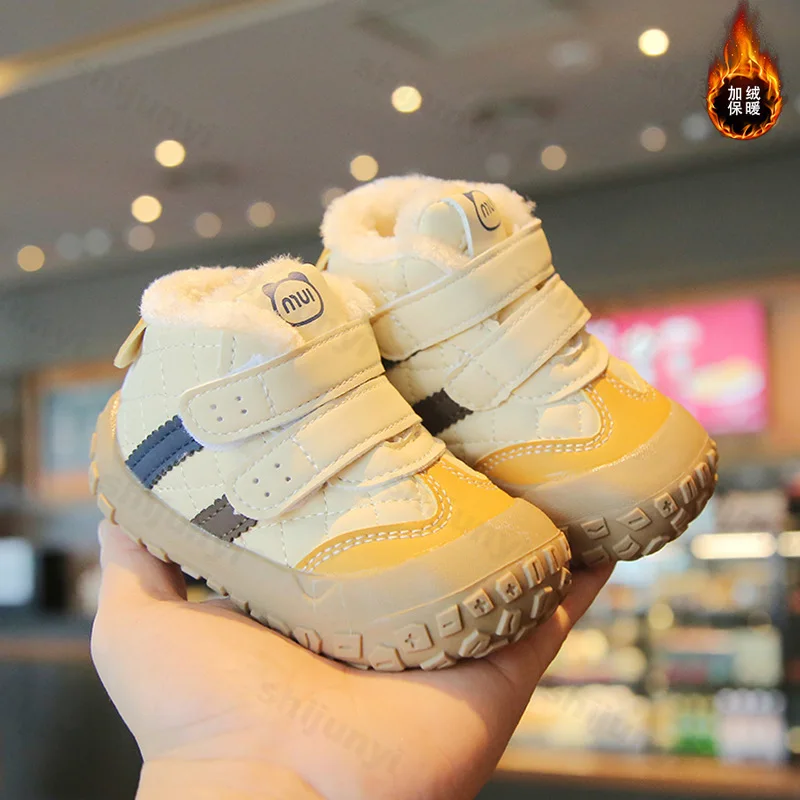

Baby Casual Shoes Winter New Cute Boys Girls Sneakers Plush Warm Toddler PU Leather Fashion Design Non-slip Kids Walking Shoe
