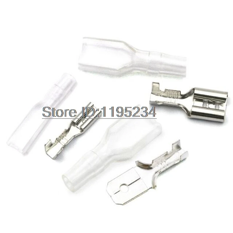 100pcs 50Sets Female Spade Connector 2.8 /4.8 /6.3 Crimp Terminal with Insulating Sleeves For Terminals 22-16AWG