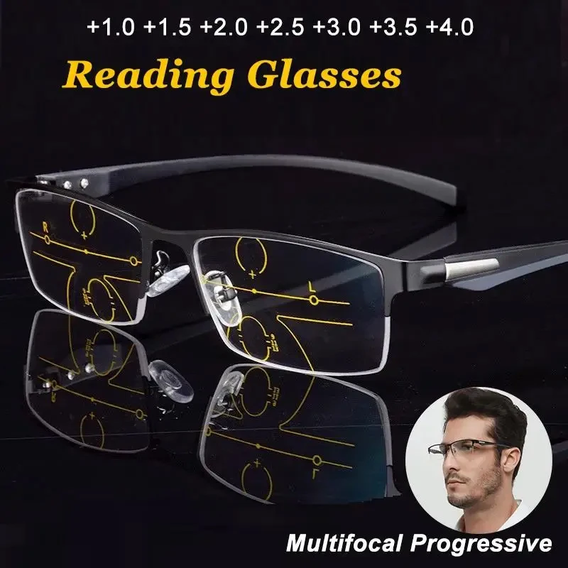 2025 Tr90 Photochromic Multifocus Reading Glasses Men Women Progressive Anti-blue Ray Half Rim Presbyopic Eyeglasses 1.0-4.0 image 4