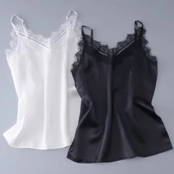 Birdsky, 1PC Summer Women camisole Tank Tops Tanks Camis Vest Tees V neck lace 100% mulberry silk solid color, S-854