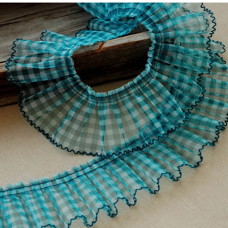 7cm Wide Modern Gauze Printed Small Plaid Pleated Lace Handmade DIY Camouflage Skirt Lengthened Christmas Gift Decoration