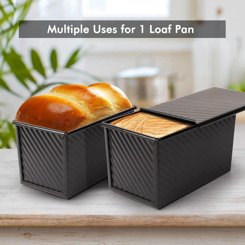 Loaf Pan 2 Pack, Non-Stick Bread Pan With Lid Carbon Steel Bread Toast Box Mold With Cover For Bakeware Bread Easy To Use